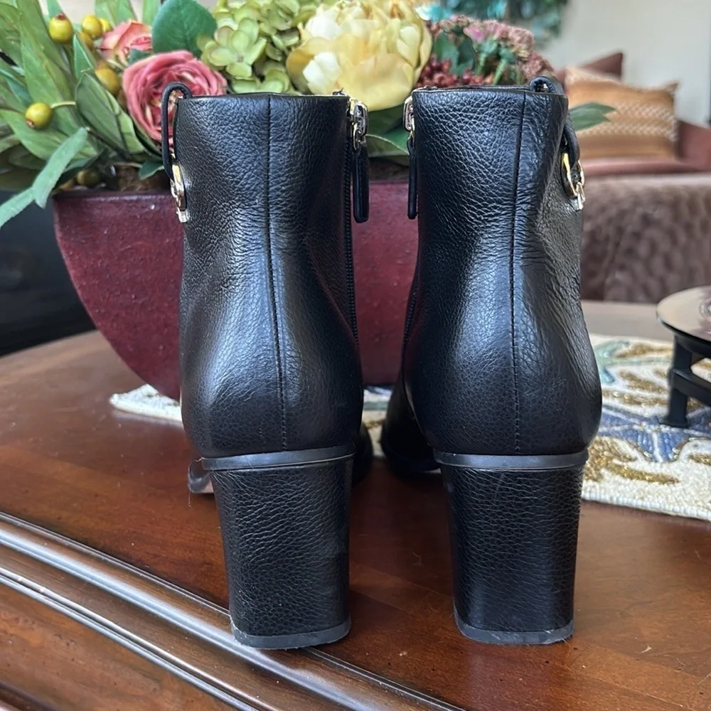 Kate Spade Manhattan Black Pebble Uptown Leather Booties Block Heel Ankle Boots